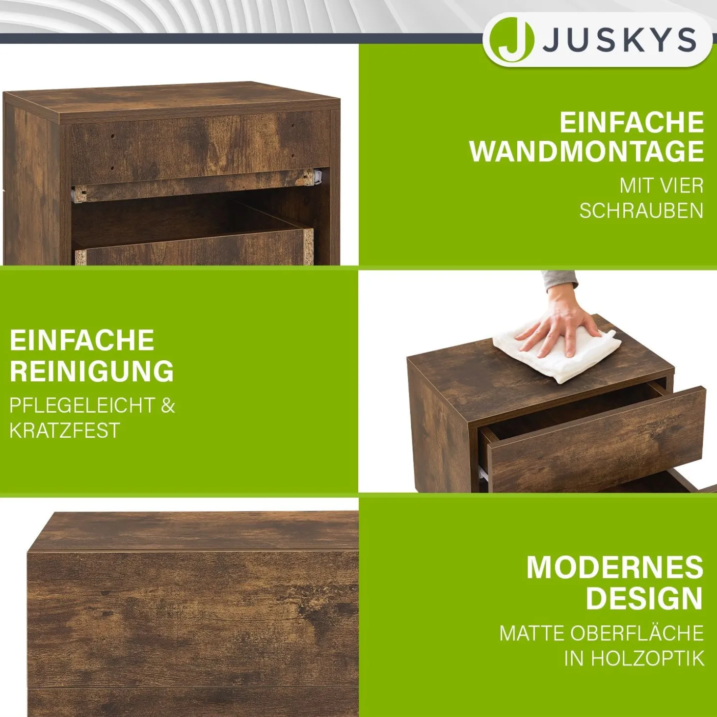 Wandschrank Nachttisch hängend Holz Nachtkommode mit 2 Schubladen & Ablage