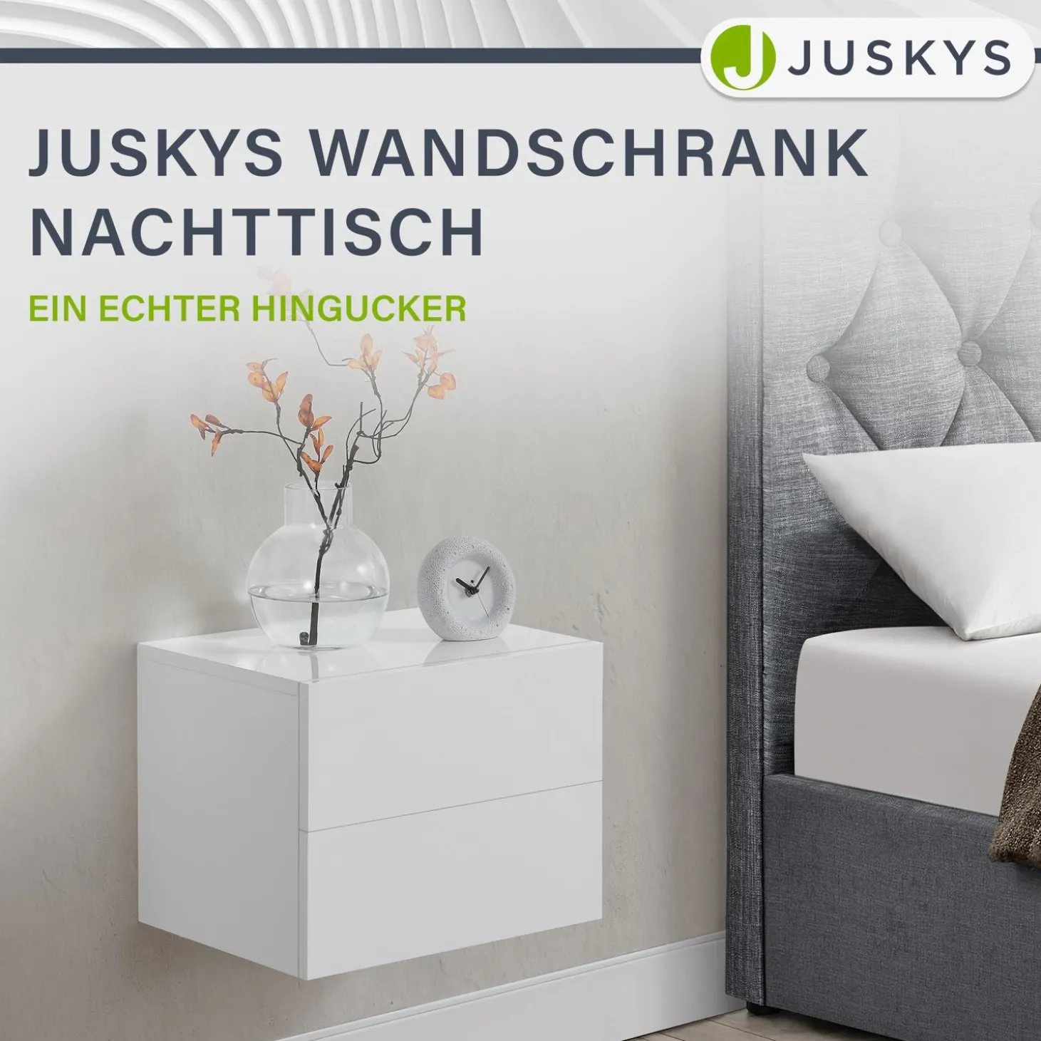 Wandschrank Nachttisch hängend Holz Nachtkommode mit 2 Schubladen & Ablage