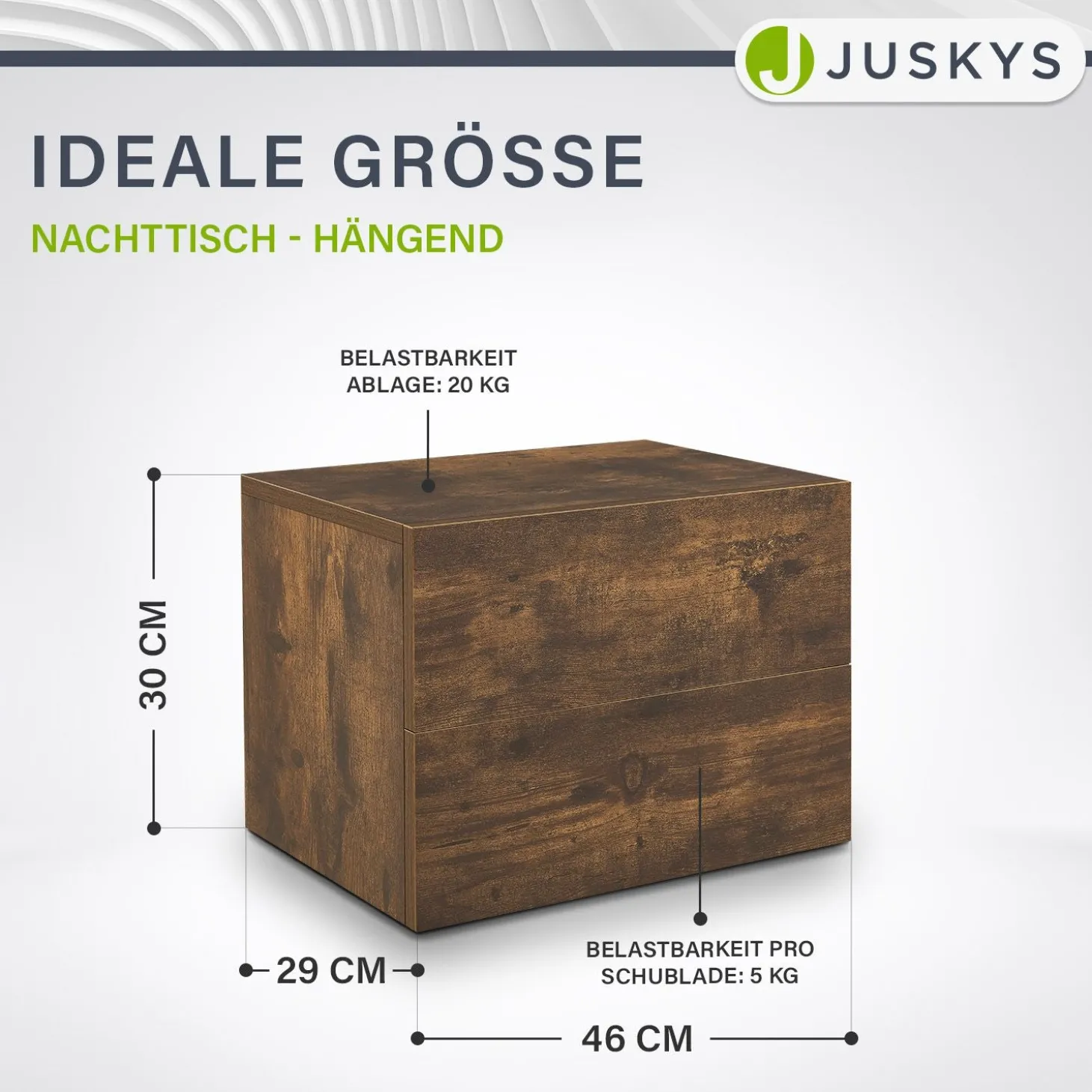 Wandschrank Nachttisch hängend Holz Nachtkommode mit 2 Schubladen & Ablage
