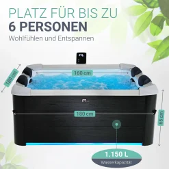 Whirlpool Oslo mit LED-Beleuchtung Indoor & Outdoor Pool für 6 Personen - mit Zubehör & App