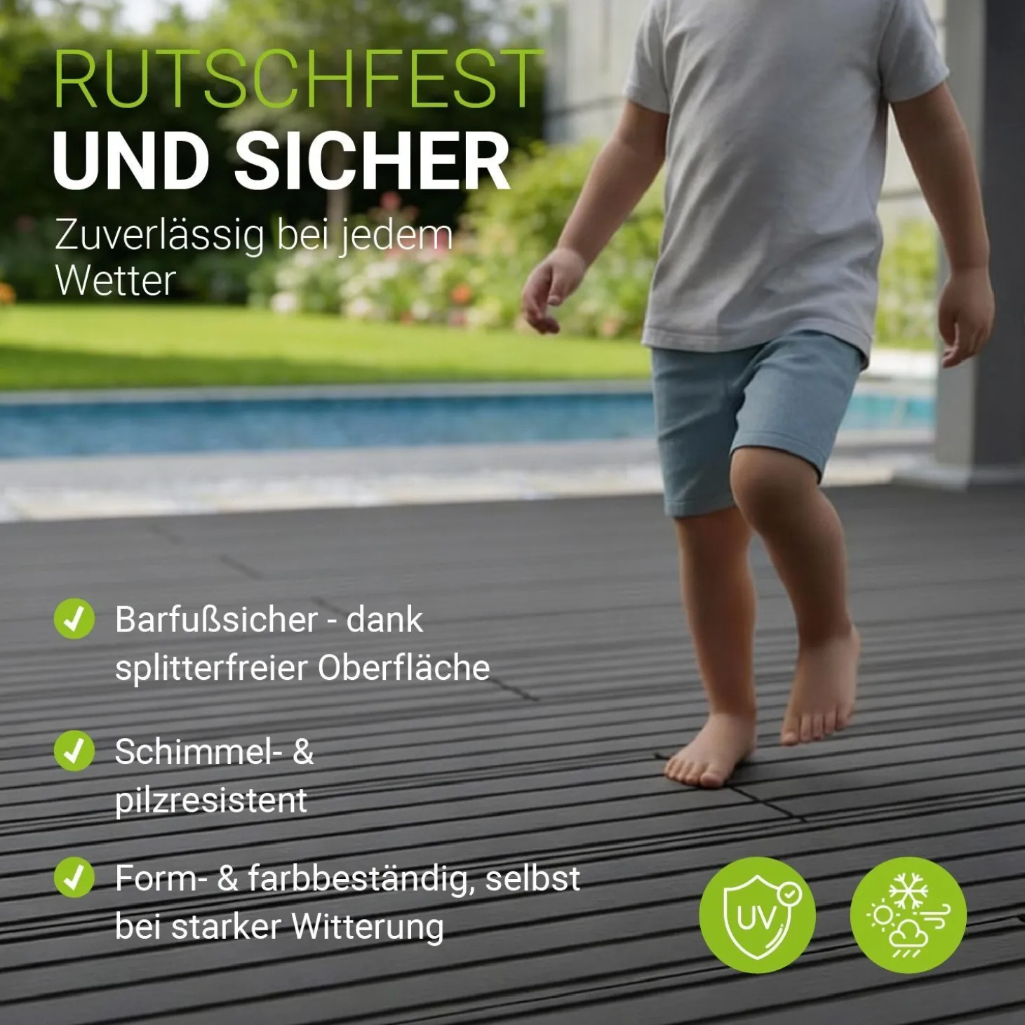 WPC Terrassendielen in Anthrazit Komplettset, inkl. Unterkonstruktion, Clips & Schrauben