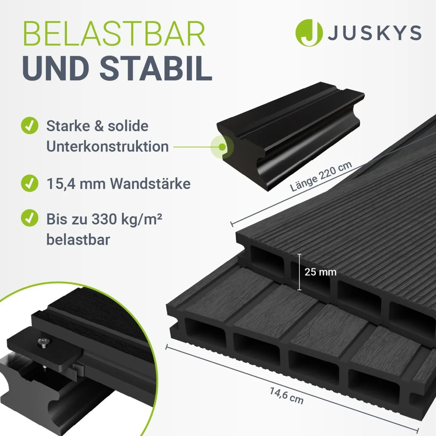 WPC Terrassendielen in Anthrazit Komplettset, inkl. Unterkonstruktion, Clips & Schrauben