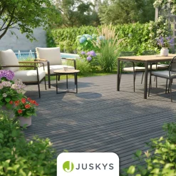 WPC Terrassendielen in Grau Komplettset, inkl. Unterkonstruktion, Clips & Schrauben