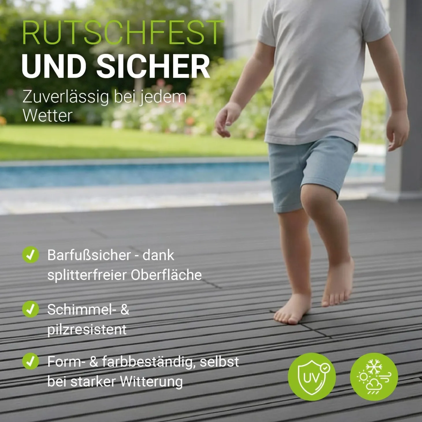 WPC Terrassendielen in Grau Komplettset, inkl. Unterkonstruktion, Clips & Schrauben