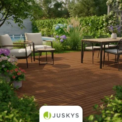 WPC Terrassendielen in Teak Komplettset, inkl. Unterkonstruktion, Clips & Schrauben
