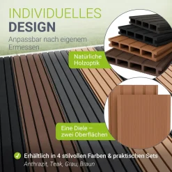 WPC Terrassendielen in Teak Komplettset, inkl. Unterkonstruktion, Clips & Schrauben