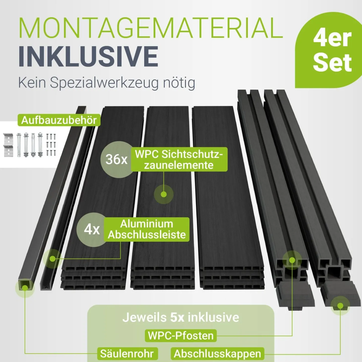 WPC Zaun aus Elementen & Pfosten Sichtschutz aus WPC in Anthrazit