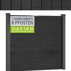 WPC Zaun aus Elementen & Pfosten Sichtschutz aus WPC in Anthrazit