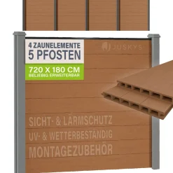 WPC Zaun aus Elementen & Pfosten Sichtschutz aus WPC in Teak