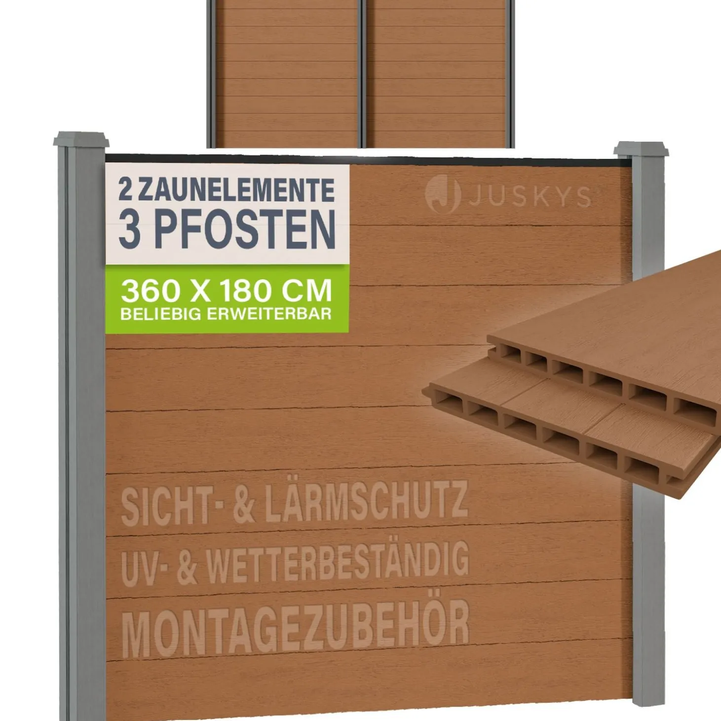 WPC Zaun aus Elementen & Pfosten Sichtschutz aus WPC in Teak