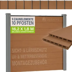 WPC Zaun aus Elementen & Pfosten Sichtschutz aus WPC in Teak