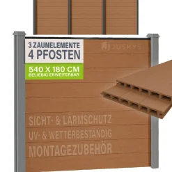 WPC Zaun aus Elementen & Pfosten Sichtschutz aus WPC in Teak