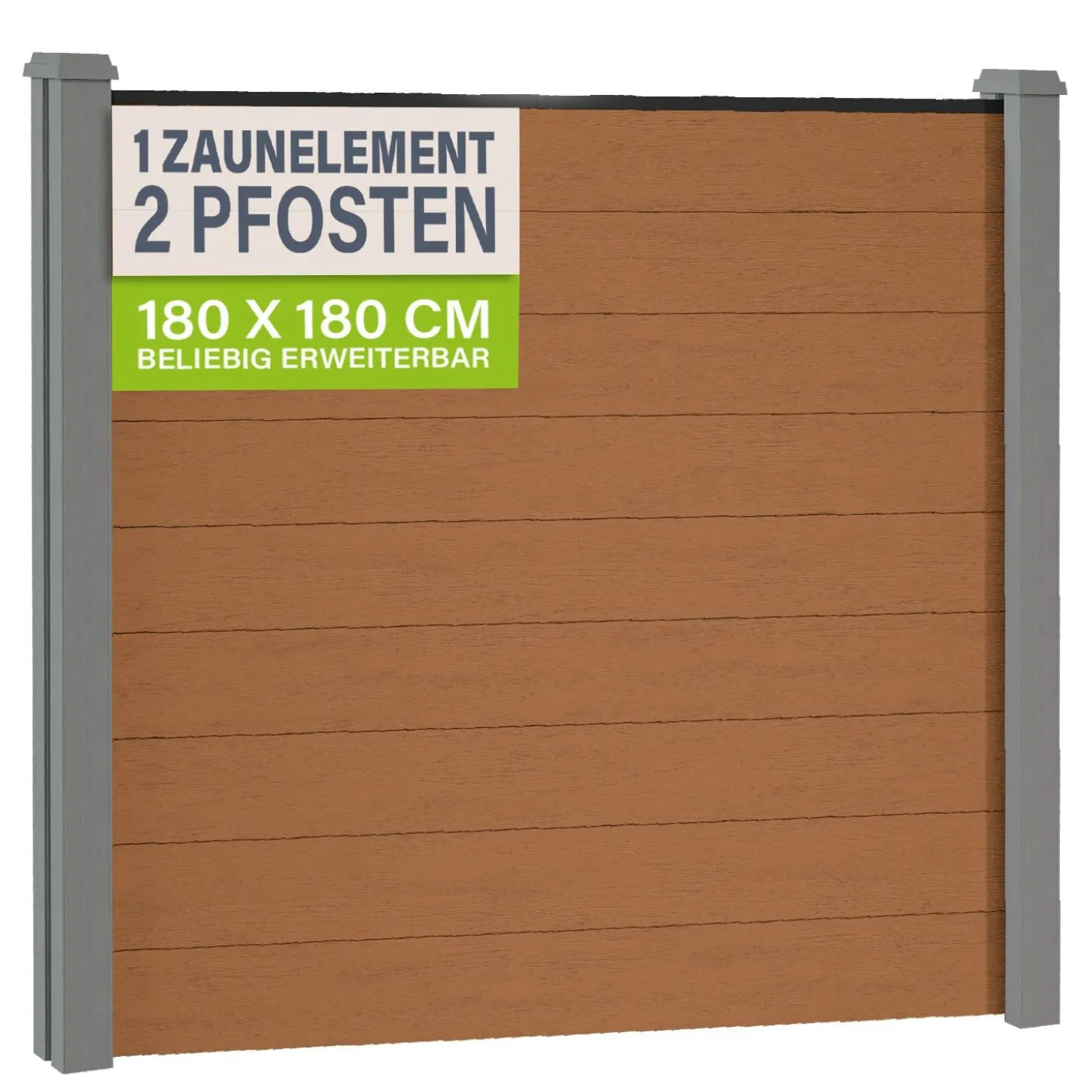 WPC Zaun aus Elementen & Pfosten Sichtschutz aus WPC in Teak