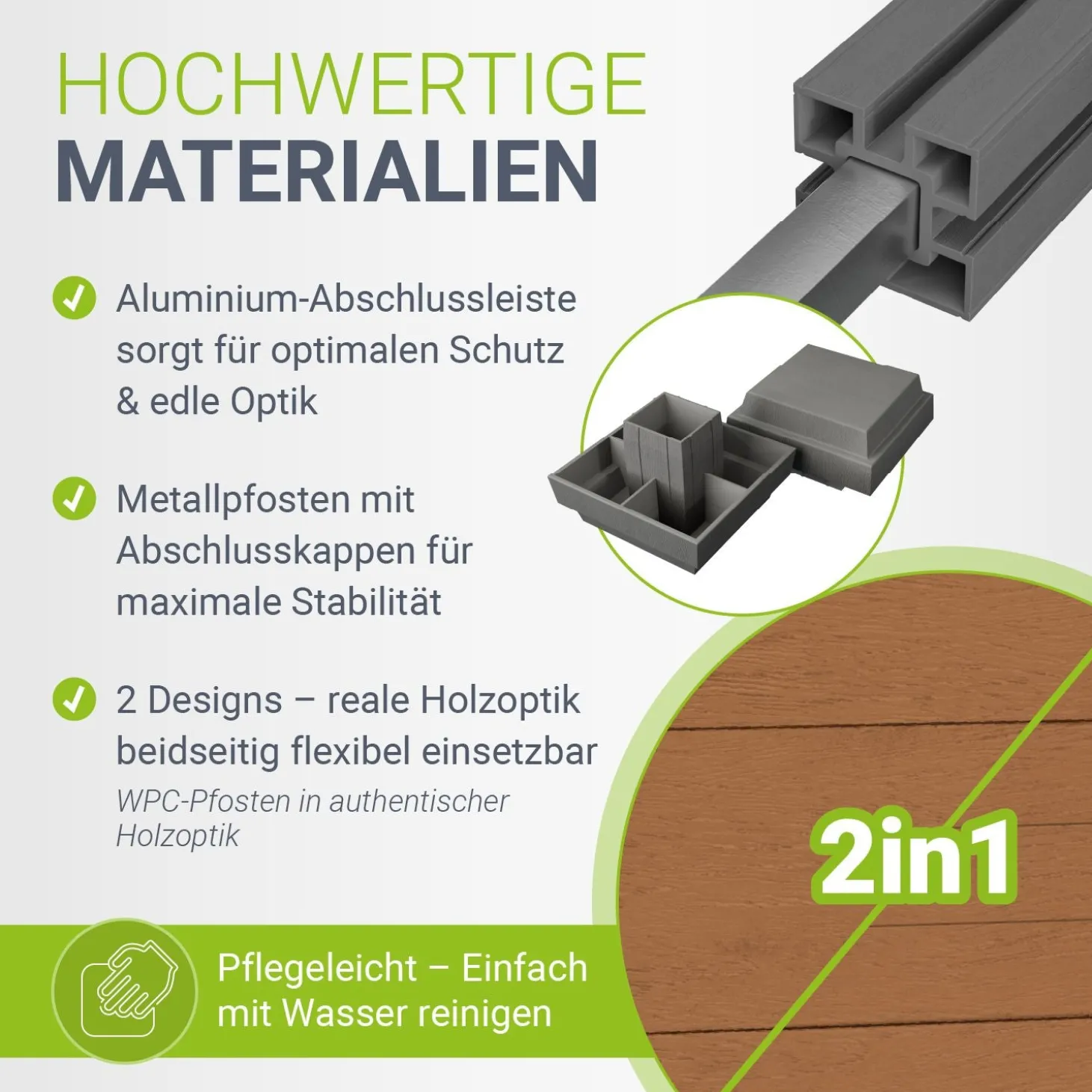 WPC Zaun aus Elementen & Pfosten Sichtschutz aus WPC in Teak